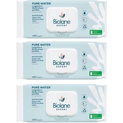 Biolane Expert Pure Water Wipes 60 Wipes - Pack Of 3
