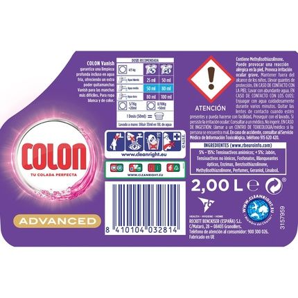 Vanish Ultra Colon 2 In 1 Laundry Detergent + Stain Remover White Clean 2.356L