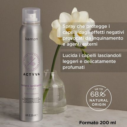 Kemon Actyva Shiny Color Spray With Polishing And Environmental Protection Effect For Colored Hair With Red Fruits Uv Filter 200Ml