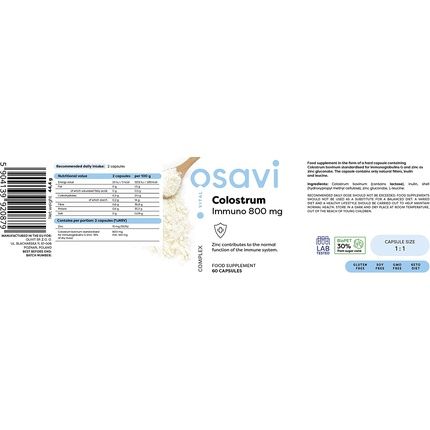 Osavi Colostrum Immuno 800Mg 60 Capsules