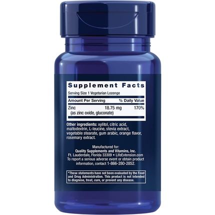Life Extension Zinc Lozenges Citrus-Orange Flavor For Healthy Protein Synthesis & Immune Health 60 Vegetarian Lozenges