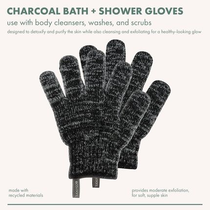 Ecotools Charcoal Infused Bath & Shower Gloves Cleansing Exfoliating Detoxifying Purifying Recycled Netting Eco-Friendly Vegan 1 Pair - Image 3