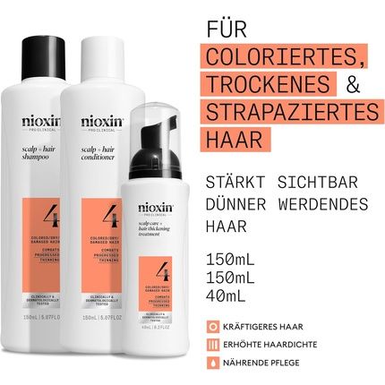 Nioxin Scalp + Hair Kit System 4 Hair Care For Damaged, Visibly Thinning Hair Shampoo, Conditioner & Scalp Treatment - Trial Set