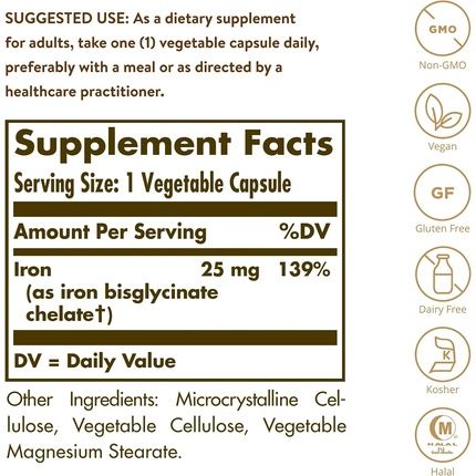 Solgar Gentle Iron 20Mg Vegetable Capsules Reduces Constipating Effects Gentle On The Stomach Vegan And Gluten Free