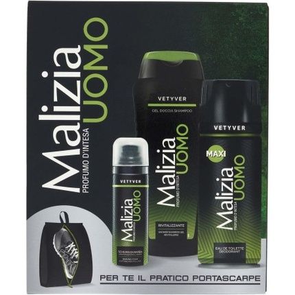 Malizia Men'S Gift Set - Vetyver Perfume, Shower Gel, Shampoo, And Shaving Foam