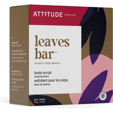 Attitude Body Scrub Bar Ewg Verified Vegan And Plastic-Free Body Care Sandalwood 113G