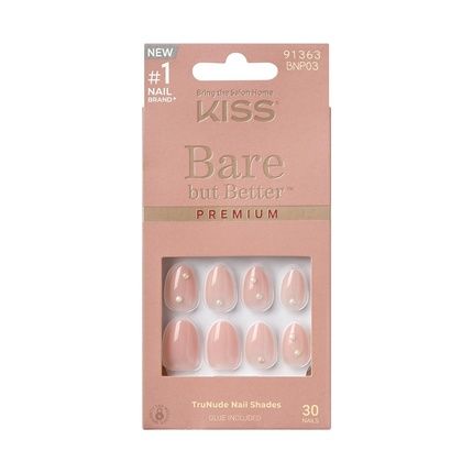 Kiss Bare But Better Press-On Nails With Nail Glue Slay Light Nude Skin Short Size Almond Shape