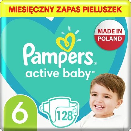 Pampers Baby Nappies Size 6 13-18Kg Active Baby Nappies, Pack Of 128