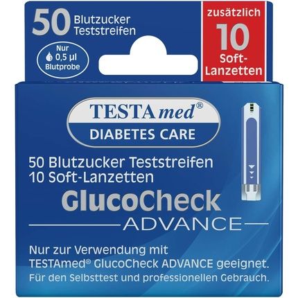 Testamed Glucocheck Advance Blood Glucose Test Strips With Soft Lancets