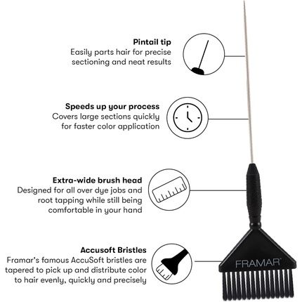 Framar Pin Tail Hair Dye Brush Set Black For Bleach Highlights - Image 3