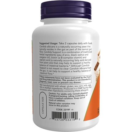 Now Candida Support With Pau D'Arco, Oregano Oil, Black Walnut & Caprylic Acid 180 Veg Capsules - Image 3