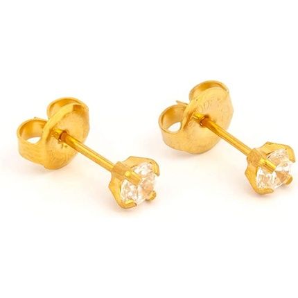 Ear Piercing Earrings Gold 4Mm Clear Cz Studs"Studex System 75