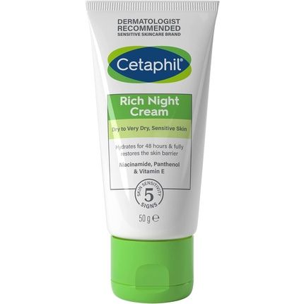 Cetaphil Rich Night Cream For Sensitive And All Skin Types 50G With Niacinamide And Sweet Almond Oil - Vegan Friendly