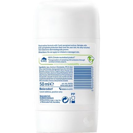 Nivea Stick Dry Comfort Delicate Reliable Dual-Action Formula Anti-Perspirant 48H Sweat Protection Patented Emulsion Technology Climate Friendly 50Ml