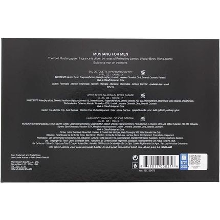 Ford Mustang Green 3 Piece Gift Set Eau De Toilette 100Ml Shower Gel 100Ml Aftershave Balm 100Ml