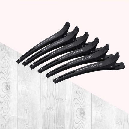 T4B Lussoni 6-Piece Carbon Hairdressing Clips With Elastic Rubber Band For All Hair Types - Pack Of 6 - Image 3