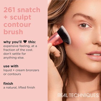 Real Techniques Snatch + Sculpt Contour Makeup Brush For Liquid & Cream Contour & Bronzer Flat Top & Oval Head Blending & Buffing Dense Synthetic Bristles Vegan & Cruelty Free - Image 3