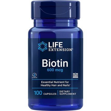 Life Extension Biotin 600Mcg Vitamin B7 Support Supplement For Hair And Nails 100 Capsules