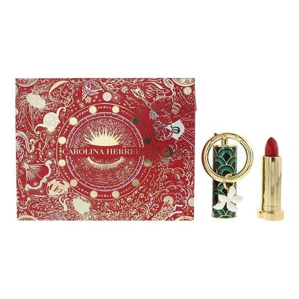 Carolina Herrera Fabulous Kiss Satin Lipstick Gift Set 310 Red Carolina Lipstick Green Waves Lipstick Cap