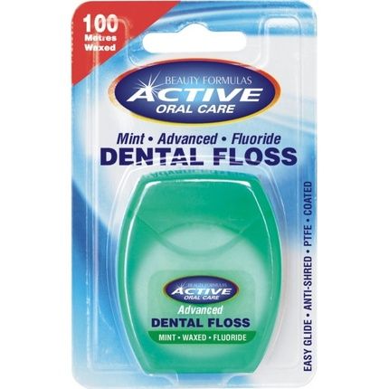 Active Oral Care Mint Dental Floss Waxed With Fluoride 100 Meters