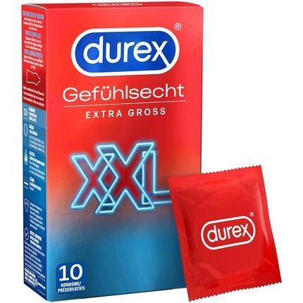 Durex Feel Real Xxl Condoms - Pleasant Smell, Perfect Fit, Easy Roll-On - Large Size, Thin, Moisturized, Dermatologically Tested & Electronically Checked - 20 Pack