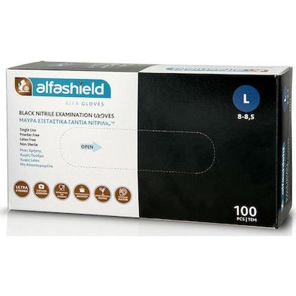 Karabinis Medical Alfashield Disposable Nitrile Examination Gloves Without Powder Black X-Large 100 Pieces