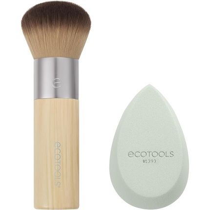 Ecotools Blend + Blur Makeup Brush And Sponge Duo For Liquid & Cream Products Cloud Skin