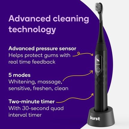 Burst Pro Sonic Advanced Electric Toothbrush For Adults Black With Soft Bristles - Image 3