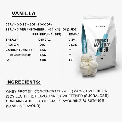 Myprotein Impact Whey Protein Vanilla 1000G - 1Kg Pack
