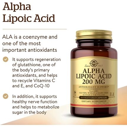 Solgar Alpha Lipoic Acid 200mg Vegetable Capsules Antioxidant 50 Count - Image 3