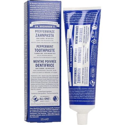 Dr Bronner'S All One Peppermint Toothpaste With Organic Fluoride-Free Ingredients 105Ml Tube