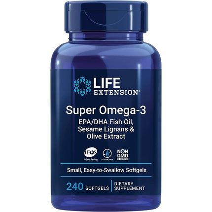 Life Extension Super Omega-3 Plus Epa/Dha Fish Oil With Sesame Lignans And Olive Extract 240 Softgels