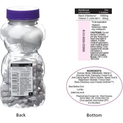 Sambucol Natural Black Elderberry Chewable Teddies With Vitamin C 60 Count