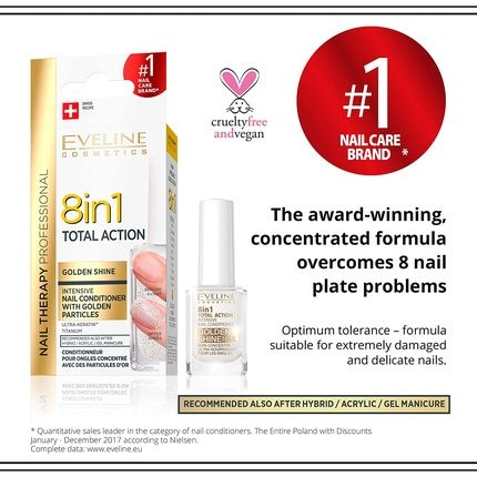 Eveline Cosmetics 8In1 Total Action Concentrated Nail Serum With Golden Particles 12Ml