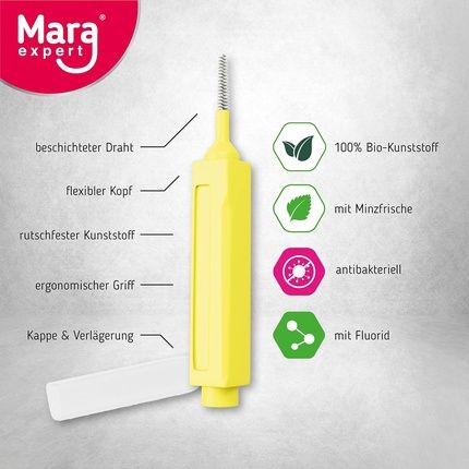 Interdental Brush Yellow Mara Expert 0.7Mm Iso 4 Medium Wide 8 Interdental Brushes Bioplastic Brushes For Interdental Spaces With Mint Flavor Chlorhexidine Fluoride - Image 3