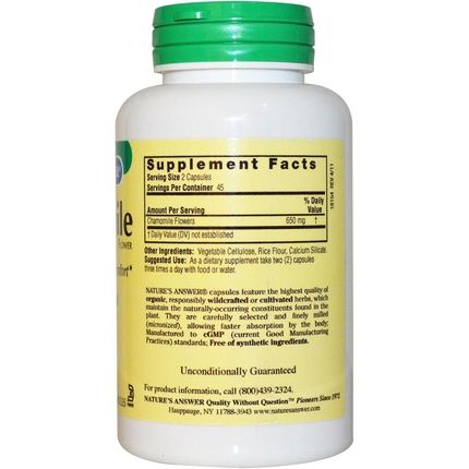 Nature'S Answer Chamomile Flower 90 Vegetarian Capsules Relaxation Support