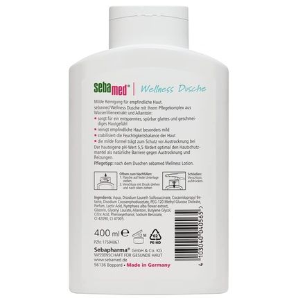 Sebamed Wellness Shower, Gentle Cleansing For Sensitive Skin 400Ml With Care Complex Of Water Lily Extract And Allantoin - Made In Germany