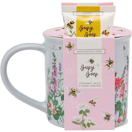 Heathcote & Ivory Busy Bees Giftable Mug Set 2X50Ml Hand Cream And Ceramic Mug Cruelty Free Vegan Friendly Travel Friendly Sizes