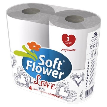 Soft Flower Toilet Paper 4 Rolls Igienica 3-Ply Scented Love