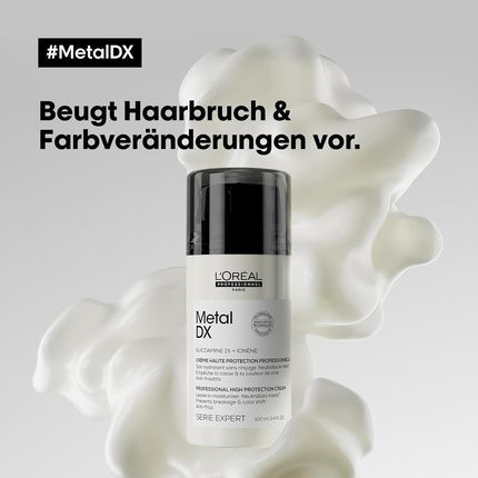 L'Oreal Professionnel Leave-In Cream For All Hair Types, Against Hair Breakage, Color Changes & Frizz, With Uv Filter And Heat Protection, Moisturizing, Serie Expert, Metal Dx High Protection Cream - Image 3