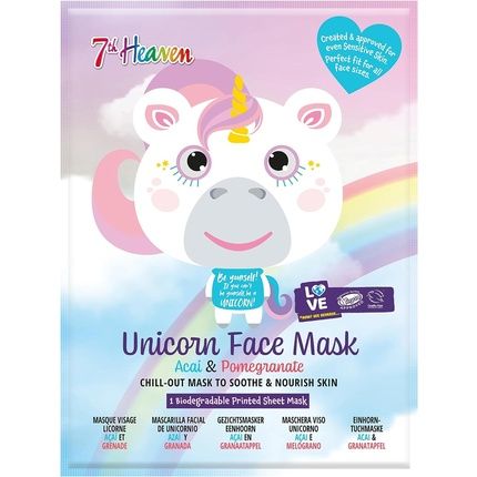 7Th Heaven Unicorn Face Sheet Mask With Acai And Pomegranate To Soothe And Nourish Skin
