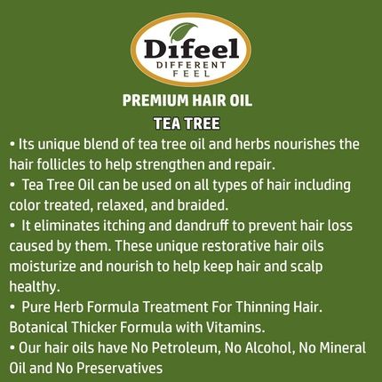 Difeel Premium Natural Hair Oil Tea Tree Oil For Itchy Dry Scalp 235Ml - Image 3