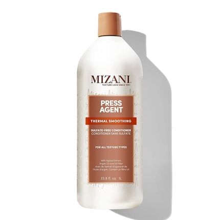 Mizani Press Agent Sulfate-Free Conditioner Detangles Hair For Heat Styling Blowout And Silk Press Seals Hair From Humidity Thermal Smoothing For Dry Frizzy Hair With Argan Oil 33.8 Fl Oz