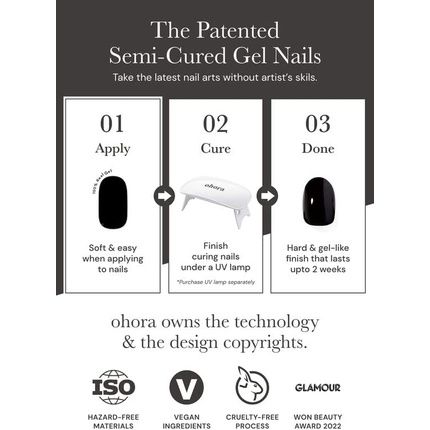 Ohora Semi Cured Gel Nail Strips N Dress Up - Works With Any Nail Lamps Salon-Quality Long Lasting Easy To Apply & Remove - Includes 2 Prep Pads Nail File & Wooden Stick - Image 3