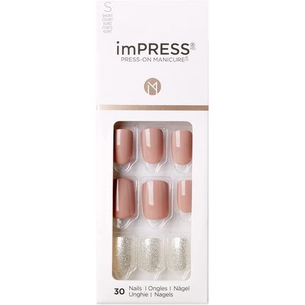 Kiss Impress Press-On Manicure One More Chance Short Length Square With Purefit Technology - 30 Fake Nails