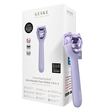 Geske Smartappguided Microneedle Face Roller With Rose Quartz Microneedling Professional Microneedling Device Beauty Face Roller Purple