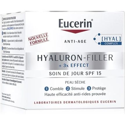Eucerin Hyaluron-Filler+ 3X Effect Day Cream Spf 15 For Dry Skin 50Ml - Pack Of 3