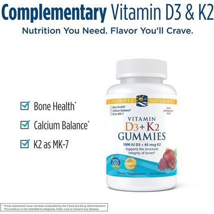 Nordic Naturals Vitamin D3 And K2 Gummies Pomegranate 60 Capsules