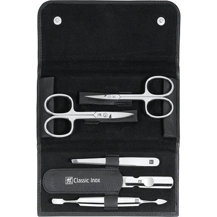 Zwilling 5 Piece Genuine Leather Manicure Set With Press Stud - Black