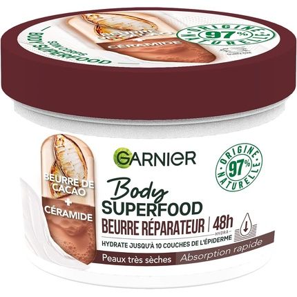 Garnier Body Superfood Repairing Body Cream 48H Hydration Vegan & 97% Natural Origin Formula Cocoa Butter & Ceramide For Dry Skin 380Ml